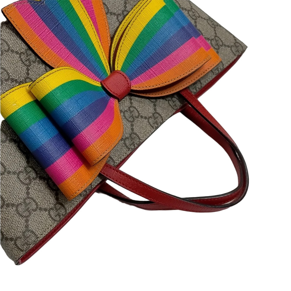 Gucci Girl's GG Supreme Rainbow Bow Tote - Picture 5 of 14